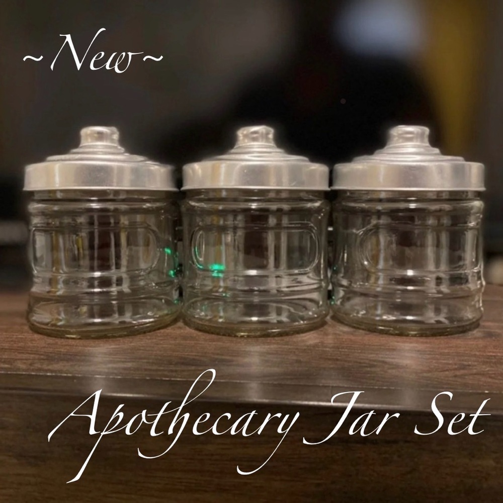 Apothecary Jar Set - Rustic Farmhouse Jar W/Metal Lids 3pcs Set ~New~